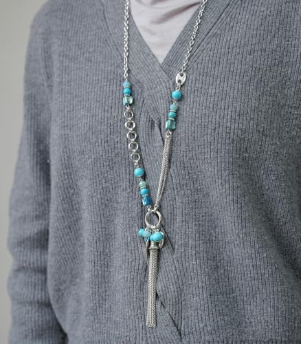 FULU AUTUMN Long Necklaces for Women Trendy Long Chunky Beaded Necklace Boho Fashion Costume Jewelry Mothers Day Gifts for Her - color: 95-Turquoise