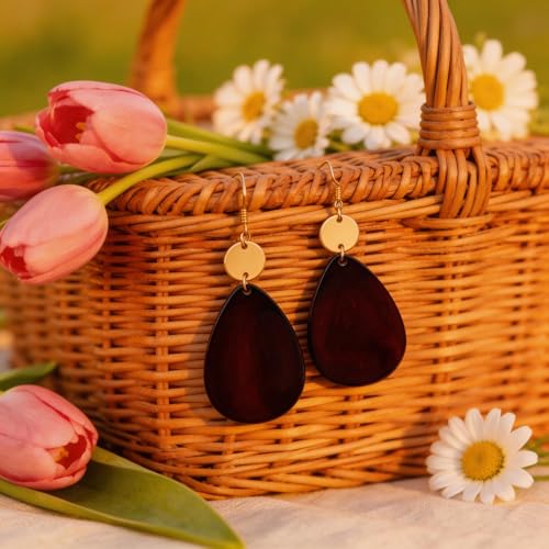 Elisheva Bohemian Lightweight Mother of Pearl Shell Drop Dangle Earrings for Women, Boho Chic Hippie Waterdrop Statement Jewelry Gift - color: brown