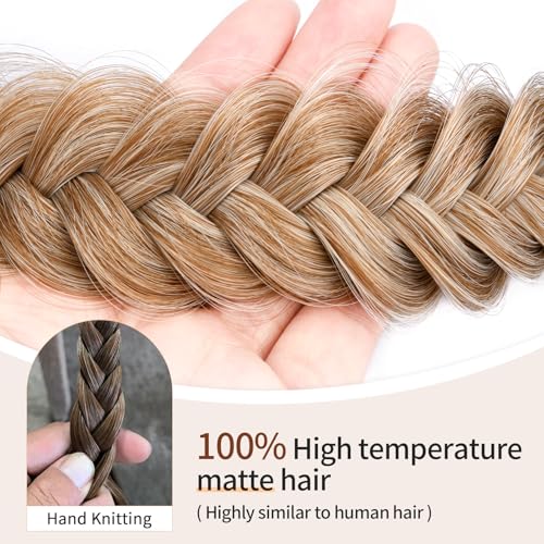 2PCs Braided Headband with teeth Handmade Messy Wide Synthetic Hair Elastic Stretch Fluffy Hairpiece for Brides (Sandy Blonde) - color: Sandy Blonde