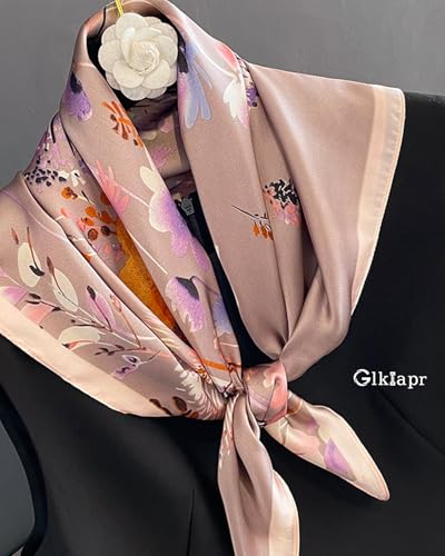 Satin Bandana Headscarf for Women Silky Hair Scarves for Fashion Lightweight - color: 14-pink Colorful Flowers