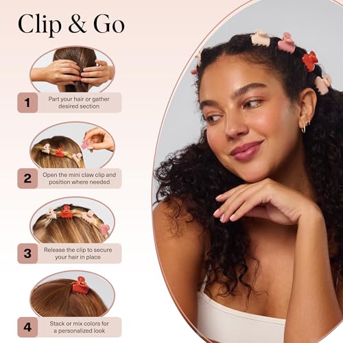 Kitsch Small Hair Clips for Women and Girls – Mini Claw Clips | Hair Accessories | Daily Styling, Recycled, Cherry Blossom Design | Ideal Gifts for Women – 8pc Set - color: Cherry Blossom