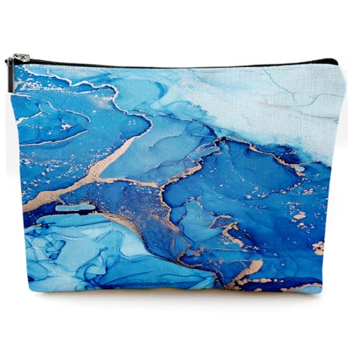 Small Makeup Bag for Purse Cute Canvas Waterproof Cosmetic Bags for Women Zipper Travel Toiletry Pouch-Blue Marble Makeup Bags - color: Blue Marble Makeup Bags