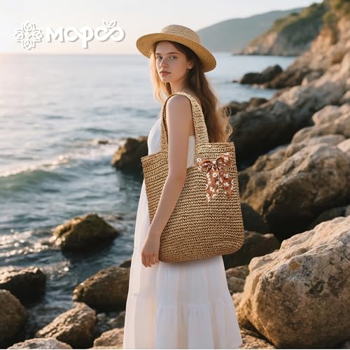 Crochet Beach Bags for Women Woven Purses Shoulder Bag Tote Handbag Summer Beach Purse - color: Wy11-brown
