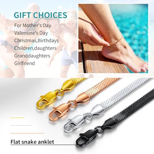 ChainsHouse Ankle Bracelets for Women, Stainless Steel Chain Anklets Waterproof, Women Summer Beach Jewelry Gift, Come with Box - color: 10. 5mm-Herringbone-Rose Gold