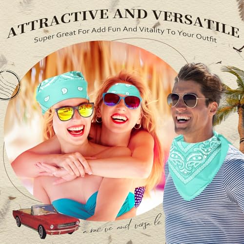 Suhine 12 Pcs Bandanas Bulk for Women Men 22 x 22 Inch Paisley Headband Cowboy Handkerchief Summer Beach Party Costume - color: Mint Green