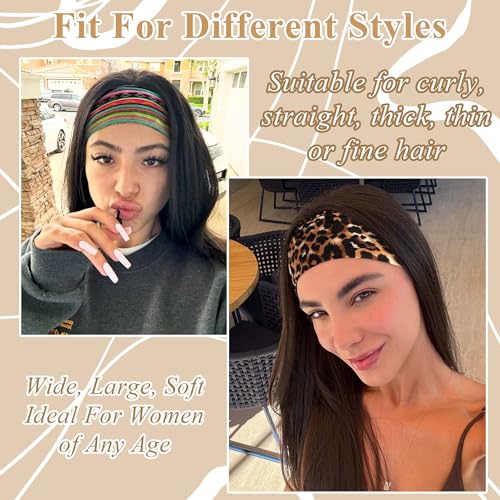 Boho Headbands For Women Wide Head Bands Knotted Turban Head Wraps Stripe Hair Scarf Leopard Printed Womens Headband Stylish Sweatband Cute Hair Accessories For Teen Girls 3 Pcs - color: Style 145