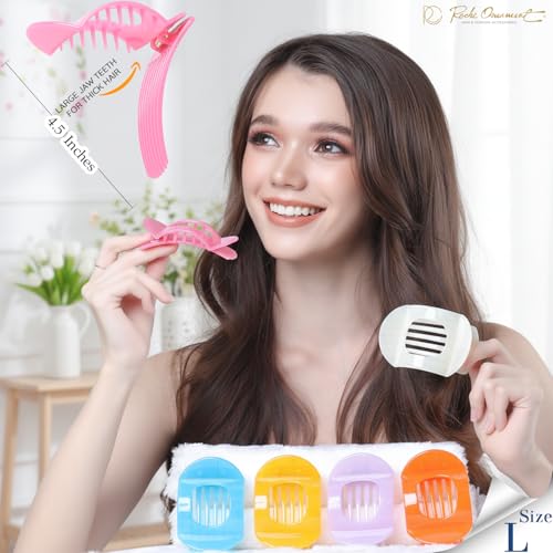 RC ROCHE 6 Pcs Flat Claw Hair Clips for Women Thick Hair French Round Duckbill Square Secure Strong Hold Grip Clamps Barrettes Curved No Slip No Crease Styling Cute Extra Jumbo XL, Large Jelly Candy - color: (Large) Jelly Candy