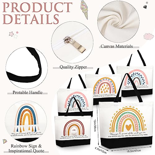 Sieral 10 Pcs Teacher Appreciation Gift Rainbow Canva Teacher Tote Bags Pack Retirement Thank You Reusable Bag Women Summer(Proud Sign) - style: Proud Sign