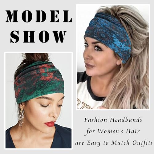 FULZTEY Boho Headbands for Women Fashion Floral Print Hairbands Knotted Wide Head Band Large African Headwraps Elastic Non Slip Yoga Workout Bandana Cotton Thick Turban Hair Accessories 3Pcs - color: Style 102