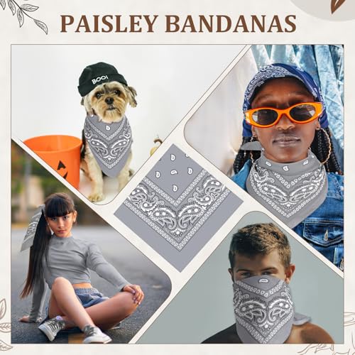 12 Pack Bandanas Unisex Paisley Cowboy Bandanas Bulk Multi Purpose Headband Scarf for Men Women Costume - color: Light Gray, style: Classic
