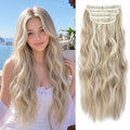 Clip in Natural Hair Extensions Long Wavy 4PCS Thick Hairpieces Dark Ash Blonde Mixed Bleach Blonde Double Weft Synthetic 20 Inch for Women (4pcs, 20Inch, 16H613#) - color: 16H613-Dark Ash Blonde Mixed Bleach Blonde