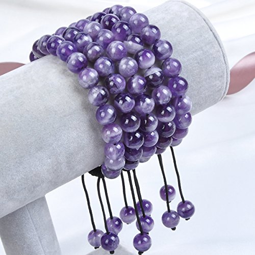MASSIVE BEADS Natural Healing Power Gemstone Crystal Beads Unisex Adjustable Macrame Bracelets - color: Dream Amethyst, size: 6mm