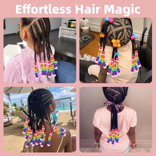 150Pcs Buttlefly Shaped Silicone Hair Beads for Braiding, 5mm hole Soft Pony Beads Bulk, Multi-color Hair Jewerly Accessories Kit with 60 Rubber Bands and 1 Beader for Braids,DIY Bracelets and Crafts - color: Butterfly-Multicolor-150pcs