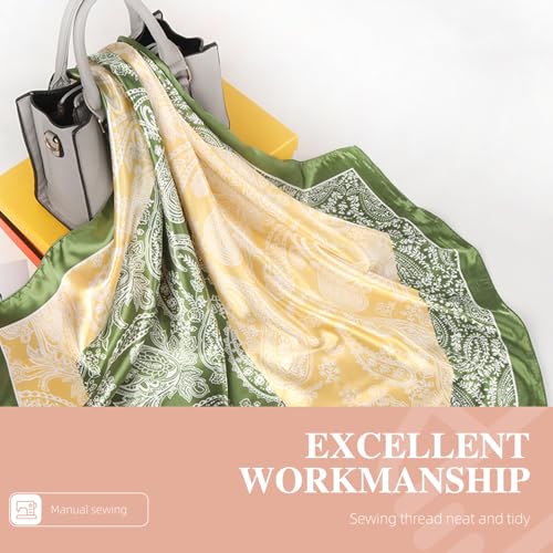 35 Inches Silk Head Scarf-Satin Hair Scarves Silk Bandana Scarf Headscarf for Women's Fashion Scarves - color: Green-spliced Cashews