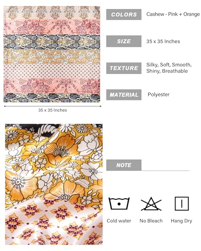 AWAYTR 35” Satin Head Scarf for Women Like Silk Scarf for Hair Scarf Satin Hair Bandana Women Headscarf Hair Wrap Scarf Neck - color: Cashew - Pink + Orange