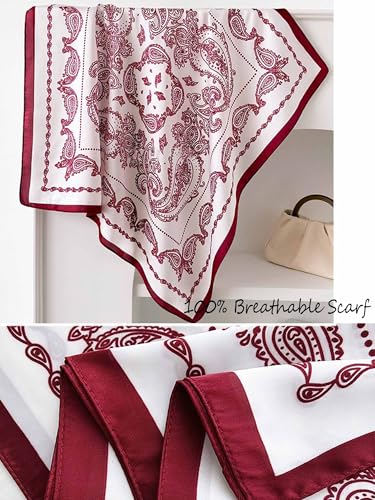 Silky Scarf for Women Lightweight Satin Bandanas Neck Hair Wrap For Sleeping Head Scarves 27.5" - color: A17 Wine-red Spiral/27.5"