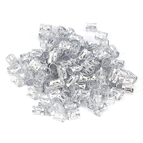 100PCS Braiding Beads Metal Cuffs,New Colorful Dreadlocks Beads Hair Braid Rings Clips Dread Locks, Rings Cuff Hair Decoration Braiding Filigree Tube Hair Jewelry (Silver) - color: Silver
