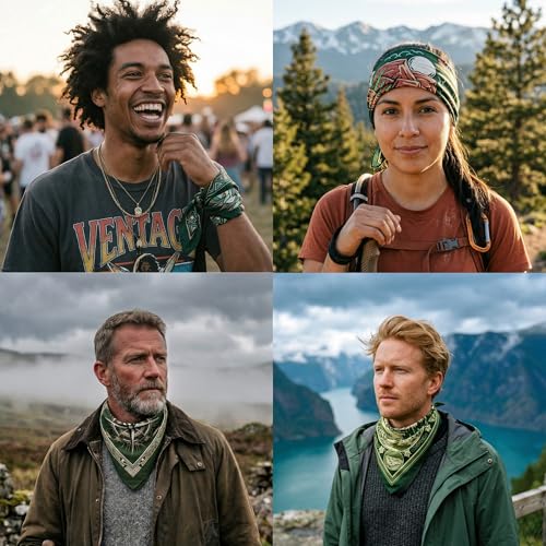 The Peacock Crew Premium Soft Cotton Bandanas Pack for Men and Women Paisley 22 x 22 inches - color: Pack of 4 Alpine Rangers 1