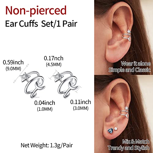 ChicSilver 925 Sterling Silver Ear Cuff Earrings Non Piercing Clip on Cartilage Cuff Earrings for Women - style: J: Star Moon