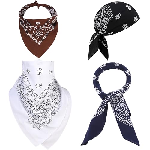 Mochabao 100% Cotton 27" x 27" Large Bandanas for Men & Women, Multi-Purpose Bandana Headbands, Square Head Scarf - color: White/Black/Navy Blue/Brown