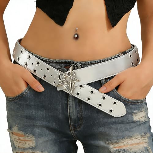 MILAKOO Punk Leather Waist Belt for Women Vintage Accessories for Hippie Skateboarding Enthusiasts - color: H2: Silver-star