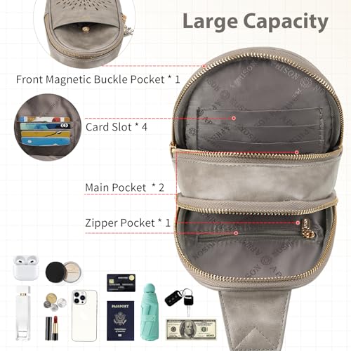 APHISON Small Sling Bag Cell Phone Purse Vegan Leather Fanny Packs Chest Bag with Adjustable Strap Gray - color: 03-gray
