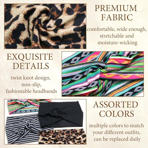 4 Pack Wide Headbands for Women Cute Boho Headband Stripe Knotted Turban Head Bands Soft Hair Wraps African Head Scarf Fashion Turban Hairband Large Scarf Headband For Women’s Hair Accessories - color: Style 118