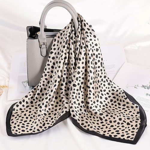 CHUNG Women's Scarf Hair Bandanas Square 27.5" Satin Wrap Fashion Pattern Scarves Emulation Silk Handbag Ribbons Necktie - color: Black White Leopard