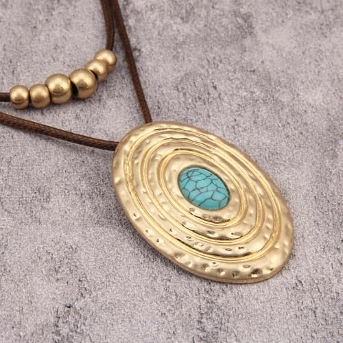 Boho Necklaces for Women Chunky Circle Necklace Layered Boho Circle Leather Choker Necklace Long Vintage Necklaces Bohemian Jewlery Gifts - style: Boho Choker Necklace