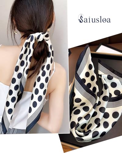 Saiusloa Neck Scarf For Womens Silky Head Scarves Hair Bandanas Square Scarf Fashion Accessories lightweight - color: 2-black Flecks