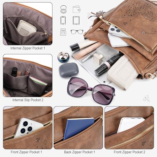 KITEVIUN Medium Crossbody Bags for Women Trendy, Women's Butterfly Shoulder Handbags with Tassel - color: 005-brown