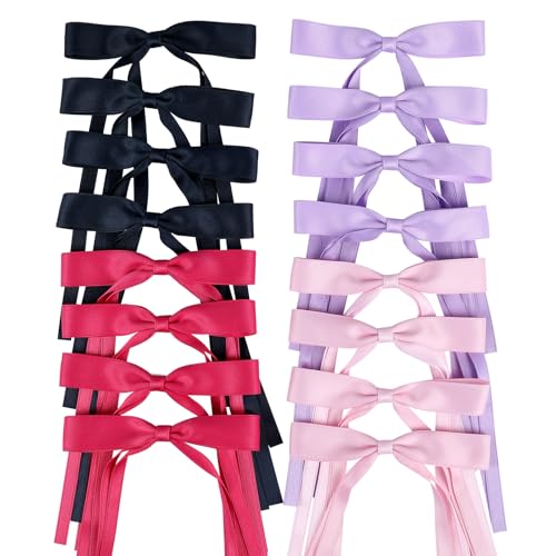 WORTL Hair Bows Clips Coquette Ribbon Bowknot with Long Tail Princess Hair Bows French Barrettes Hair Accessories for Women Girls 16PCS (Rose red, Dark Blue, Purple, Pink) - color: Rose red, Dark Blue, Purple, Pink