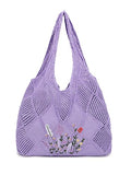 Crochet Mesh Beach Tote Shoulder Handbags Hobo Summer Aesthetic Women's Bag - color: Embroider-purple