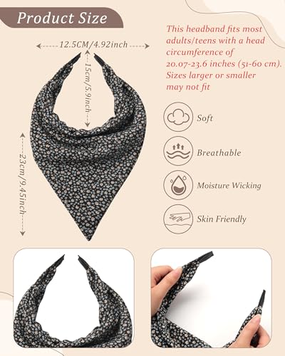 HAIMEIKANG Floral Bandana Headbands for Women Boho Hair Bandanas Scarf Triangle Kerchief Hair Bands Vintage Head Scarf(Beige + Blue + Brown) - color: Beige + Blue + Brown