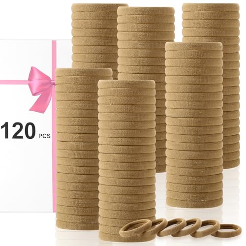 LuSeren 120 Pcs No Damage Hair Ties for Thick Hair, Large Soft Seamless Nylon Hair Elastics for Women, Ponytail Holders, Hair Accessories – Light Brown - color: Light Brown