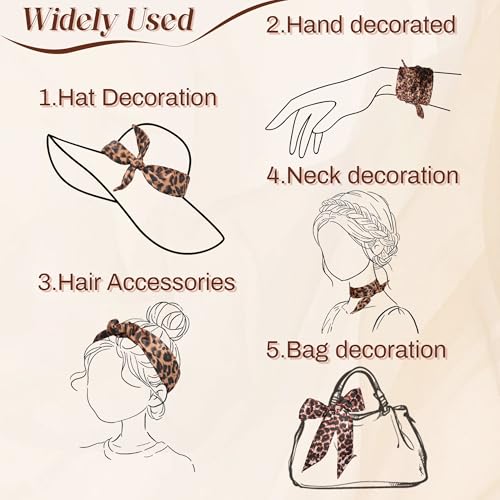 CHLINS 4PCS Satin Head Scarf for Women, Neck Hair Purse Handbag Accessory Fashion Versatile Thin Long Strip Scarf - color: Leopard Print
