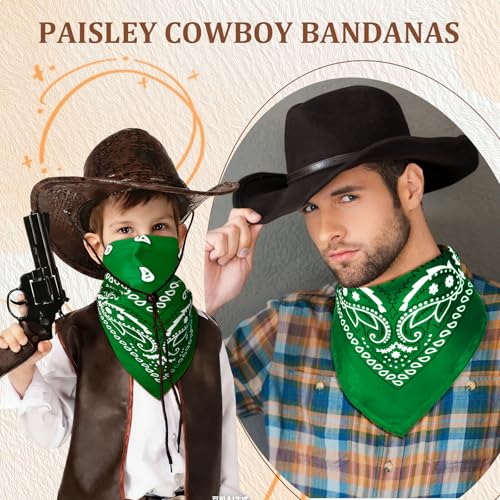 50 Pcs Bandanas Bulk Large Bandana Headband Paisley Cowboy Bandana Scarf Handkerchief for Women Men - color: Green