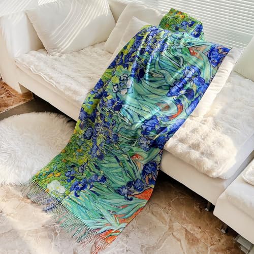VENVSBEE Reversible Scarf Soft Large Shawl Wrap Blanket Double Sided Art Print Warm Pashmina Stoles Klimt Van Gogh Gifts - color: Art 07