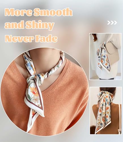 kcctoo 59" Mulberry Silk Like Head Scarf Women's Fashion Square Neck Satin Scarfs for Bag Hair Scarves Gift 59 * 5.9” - color: I08-pretty Flower/59” X 5.9”