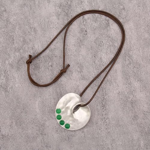 Jeilwiy Leather Necklace for Women Funky Necklace Choker String Cord Necklace with Pendant Boho Style Jewelry - style: Silver & Green Turquoise