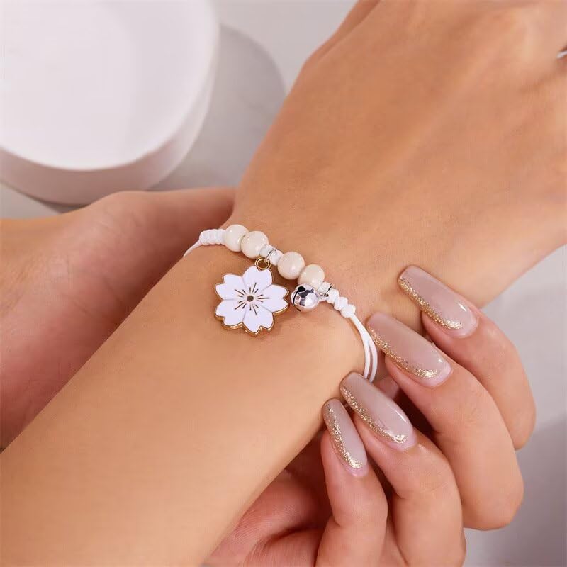 Todu Boho Flower Bracelet Cherry Blossom Beaded Hand Woven Friendship Bracelet for Women Bohemian Jewelry Mother's Day Gift