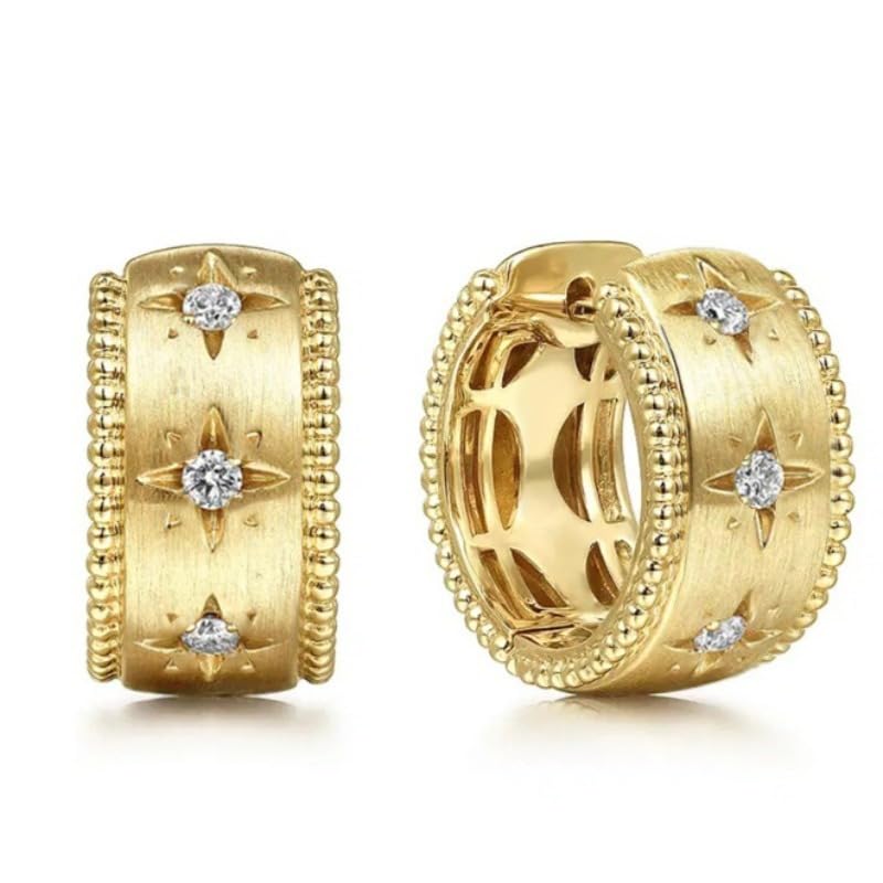 Vintage Star Zirconia Chunky Hoop Earrings for Women Wedding Daily Party Earrings Jewelry Gift - color: gold