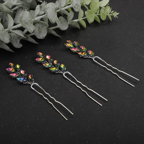 3pcs Colorful Rhinestones Beads Hair Pins for Women Girls Wedding Bridal Vintage Hair Styling Jewelry (Colorful) - color: Colorful