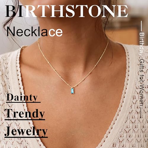 Yoosteel 14K-Gold-Plated Necklace for Women - Dainty Birthstone Cubic Zirconia Pendant Necklaces Trendy Friendship Birthday Jewelry Gifts for Women - color: 03-March-Aquamarine Light Blue