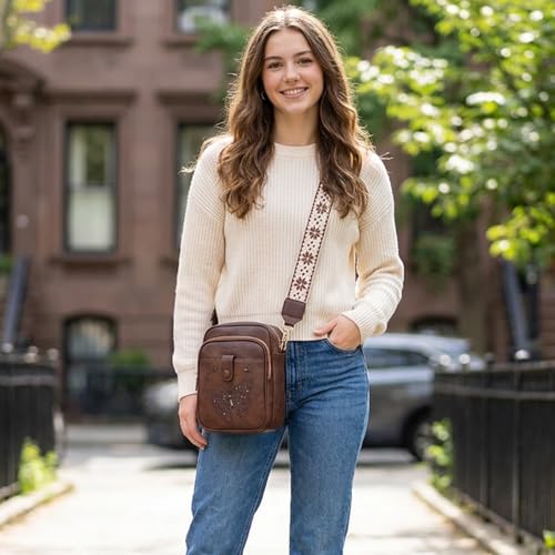 KITEVIUN Crossbody Bags for Women Leather Crossbody Purse Small Shoulder Phone Purse with Adjustable Strap & RFID Card Slots - color: 05-coffee