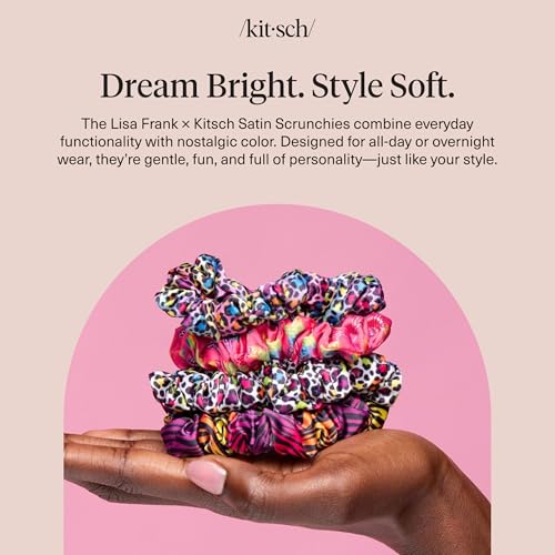 Lisa Frank x Kitsch Ruched Satin Scrunchies for Women - Softer Than Silk Scrunchies | Hair Ties No Damage for Frizz-Free Sleep | Ideal Gifts for Women - Rainbow Leopard 4 pcs - color: Rainbow Leopard