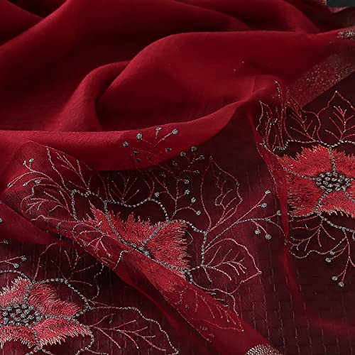 WINCESS YU Women Mulberry Silk Scarf Long & Large Embroidered Floral Pattern Shawl and Wraps Neckerchief for Hair & Neck - color: Sunflower Wine Red