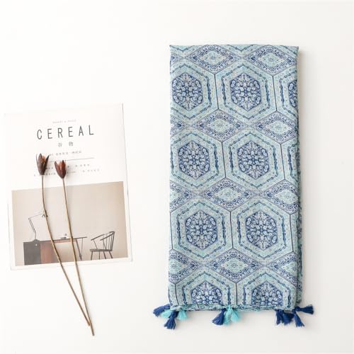 WaJuemy Travel Boho Scarf for Women Casual Lightweight Pashmina Scarves Fashion Multicolor Shawl Wraps with Fringed Beads - color: 03 Teal Floral