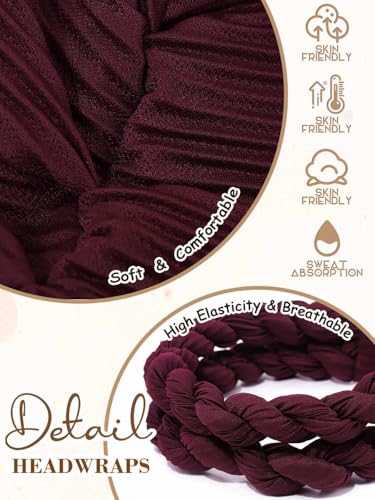 Woeoe Women African Turbans Pre-Tied Twisted Grey Hat Rhinestone Stretchy Head Wrap for Church Party - color: Claret