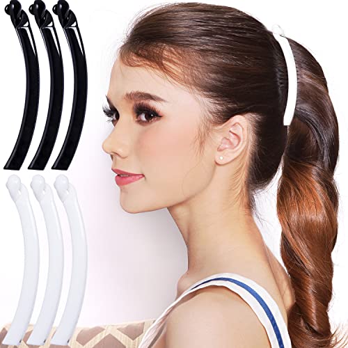 RC ROCHE 6 Pcs Banana Hair Clip Thin Hair Fine Ponytail Maker No Slip Small Claw for Women Secure Grip Jaw Clamp Cute Strong, Medium Black and White - color: Black&White